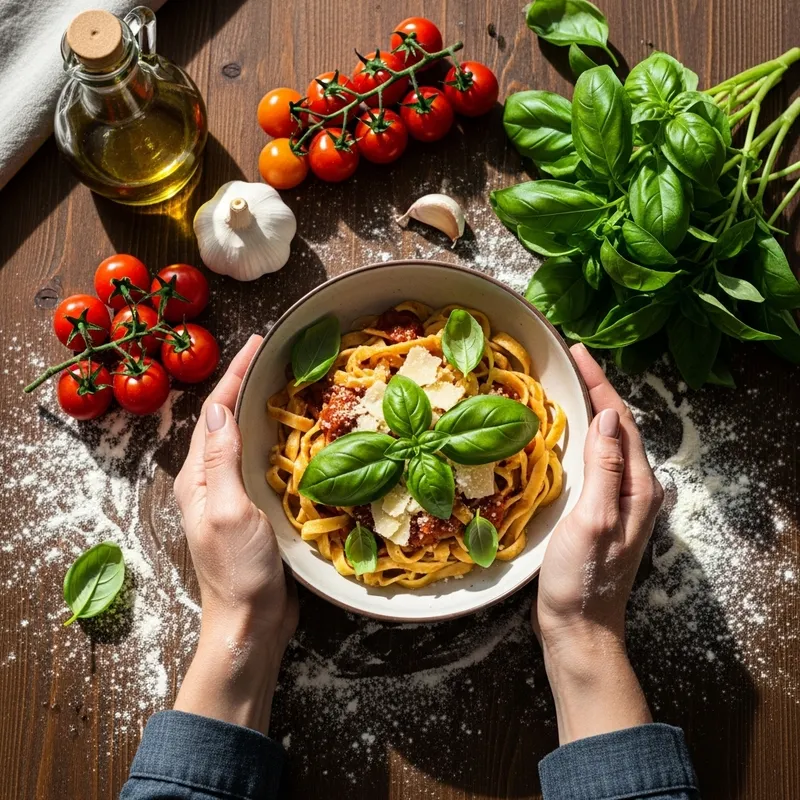 Un plato de pasta casera recién servido